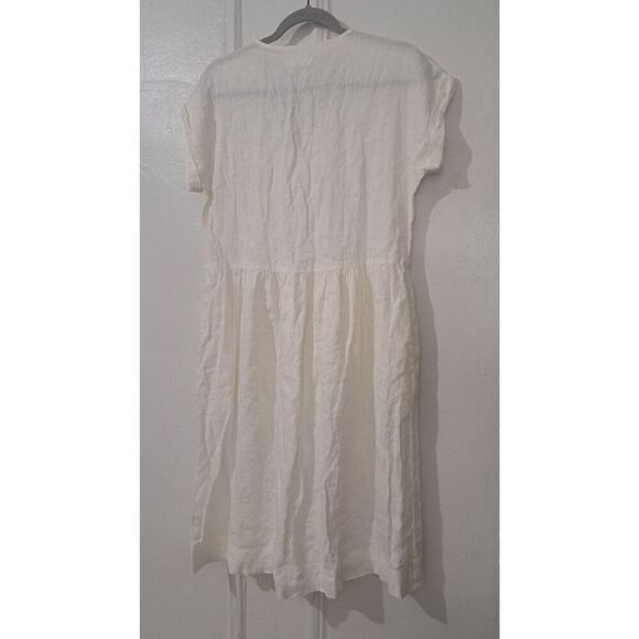 Lou & Grey Womens Small LAGENLOOK Beachy Midi Dress Ivory 100% Linen Pockets - Picture 6 of 9